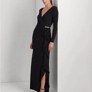 Ralph Lauren Red Long Sleeve V-Neck Gown